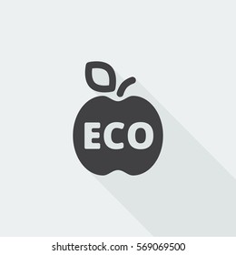 Black flat Apple icon with long shadow on white background