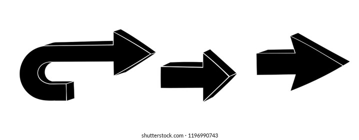 Black flat arrows. Hand drawn sketch. Vector illustration