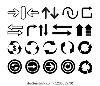 Black flat arrows. Icons set. Vector illustration isolated on white background