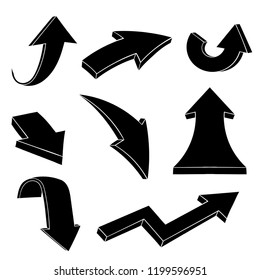 Black flat arrows. Set. Vector illustration isolated on white background