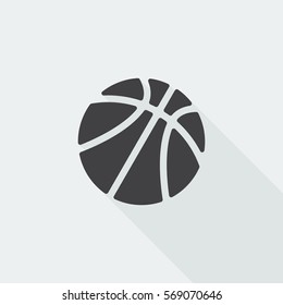 Black flat Basketball icon with long shadow on white background