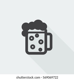 Black flat Beer icon with long shadow on white background