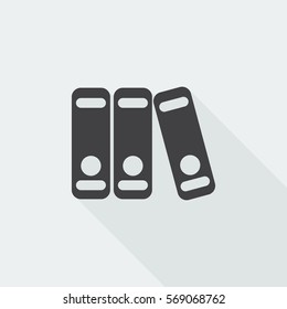 Black flat Binders icon with long shadow on white background