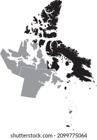 Mapa de ubicación resaltado en blanco y negro de la región QIKIQTAALUK-BAFFIN dentro del mapa administrativo gris del territorio canadiense de Nunavut, Canadá