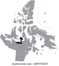 Black flat blank highlighted location map of the GJOA HAVEN District inside gray administrative map of the territorial electoral districts of Canadian territory of Nunavut, Canada