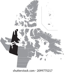 Black flat blank highlighted location map of the CAMBRIDGE BAY District inside gray administrative map of the territorial electoral districts of Canadian territory of Nunavut, Canada