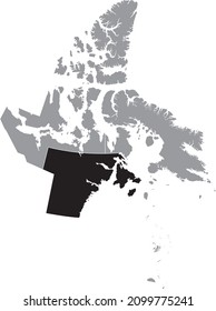 Black flat blank highlighted location map of the KIVALLIQ-KEEWATIN Region inside gray administrative map of the Canadian territory of Nunavut, Canada