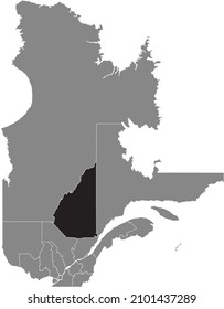 Black flat blank highlighted location map of the SAGUENAY–LAC-SAINT-JEAN Region inside gray administrative map of the Canadian province of Quebec, Canada