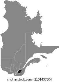 Mapa de ubicación resaltado en blanco y negro de la región CENTER-DU-QUEBEC dentro del mapa administrativo gris de la provincia canadiense de Quebec, Canadá