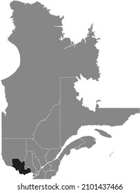 Black flat blank highlighted location map of the OUTAOUAIS Region inside gray administrative map of the Canadian province of Quebec, Canada