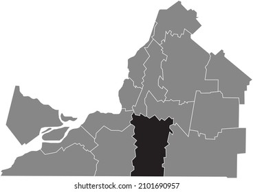 Black Flat Blank Highlighted Location Map Of The LE HAUT-RICHELIEU Regional County Municipality Inside Gray Administrative Map Of Montérégie, Quebec, Canada