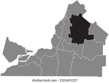 Black flat blank highlighted location map of the LES MASKOUTAINS Regional County Municipality inside gray administrative map of Montérégie, Quebec, Canada