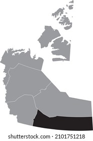 Black flat blank highlighted location map of the SOUTH SLAVE REGION Region inside gray administrative map of the Canadian territory of Northwest Territories, Canada