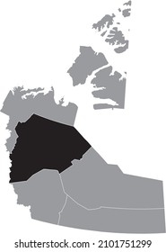 Black flat blank highlighted location map of the SAHTU REGION Region inside gray administrative map of the Canadian territory of Northwest Territories, Canada