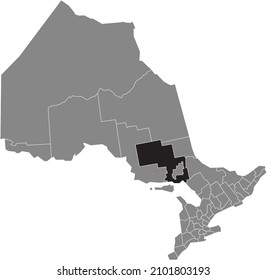 Black flat blank highlighted location map of the SUDBURY DISTRICT inside gray administrative map of the Canadian province of Ontario, Canada