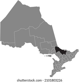 Black flat blank highlighted location map of the NIPISSING DISTRICT inside gray administrative map of the Canadian province of Ontario, Canada