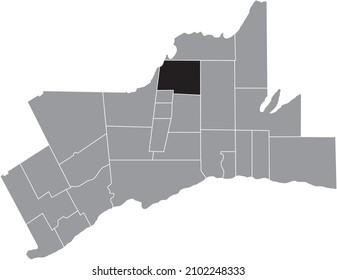 Black flat blank highlighted location map of the EAST GWILLIMBURY MUNICIPALITY inside gray administrative map of Greater Toronto Area