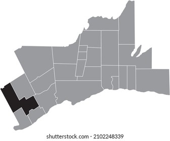 Black flat blank highlighted location map of the MILTON MUNICIPALITY inside gray administrative map of Greater Toronto Area