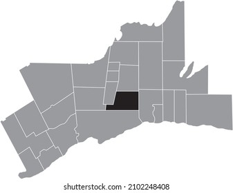 Black flat blank highlighted location map of the MARKHAM MUNICIPALITY inside gray administrative map of Greater Toronto Area