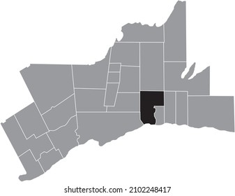 Black flat blank highlighted location map of the PICKERING MUNICIPALITY inside gray administrative map of Greater Toronto Area
