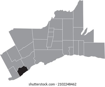 Black flat blank highlighted location map of the OAKVILLE MUNICIPALITY inside gray administrative map of Greater Toronto Area