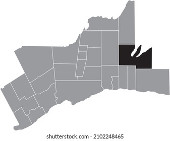 Black flat blank highlighted location map of the SCUGOG MUNICIPALITY inside gray administrative map of Greater Toronto Area