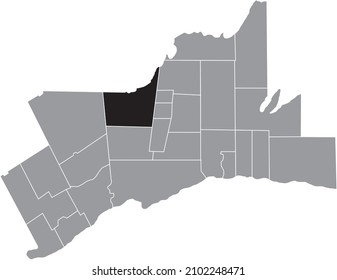 Black flat blank highlighted location map of the KING MUNICIPALITY inside gray administrative map of Greater Toronto Area