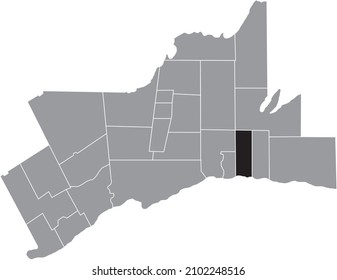 Black flat blank highlighted location map of the WHITBY MUNICIPALITY inside gray administrative map of Greater Toronto Area