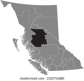 Schwarze, flache, markierte Standortkarte des Bezirks BULKLEY-NECHAKO innerhalb der grauen Karte der kanadischen Provinz British Columbia, Kanada
