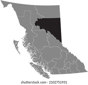 Black Flat Blank Highlighted Location Map Of The PEACE RIVER Regional District Inside Gray Administrative Map Of The Canadian Province Of British Columbia, Canada