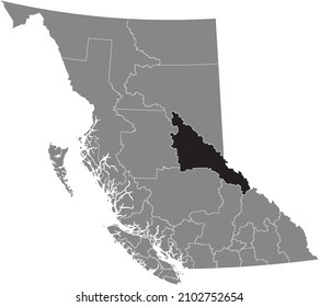 Black flat blank highlighted location map of the FRASER–FORT GEORGE regional district inside gray administrative map of the Canadian province of British Columbia, Canada