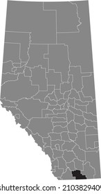 Black flat blank highlighted location map of the COUNTY OF WARNER NO. 5 municipal district inside gray administrative map of the Canadian province of Alberta, Canada