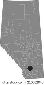 Black flat blank highlighted location map of the VULCAN COUNTY municipal district inside gray administrative map of the Canadian province of Alberta, Canada