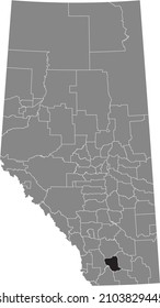 Black flat blank highlighted location map of the LETHBRIDGE COUNTY municipal district inside gray administrative map of the Canadian province of Alberta, Canada