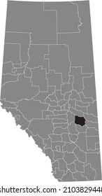 Black flat blank highlighted location map of the FLAGSTAFF COUNTY municipal district inside gray administrative map of the Canadian province of Alberta, Canada