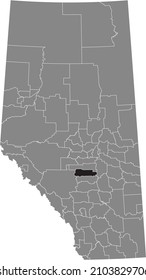 Black flat blank highlighted location map of the PONOKA COUNTY municipal district inside gray administrative map of the Canadian province of Alberta, Canada