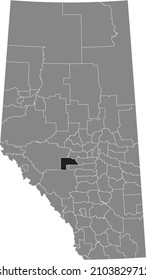 Black flat blank highlighted location map of the BRAZEAU COUNTY municipal district inside gray administrative map of the Canadian province of Alberta, Canada