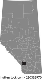 Black flat blank highlighted location map of the FOOTHILLS COUNTY municipal district inside gray administrative map of the Canadian province of Alberta, Canada