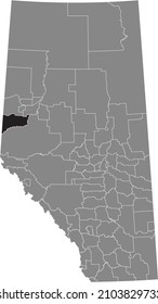 Black flat blank highlighted location map of the COUNTY OF GRANDE PRAIRIE NO. 1 municipal district inside gray administrative map of the Canadian province of Alberta, Canada