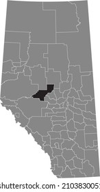 Black flat blank highlighted location map of the WOODLANDS COUNTY municipal district inside gray administrative map of the Canadian province of Alberta, Canada
