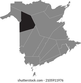 Schwarze, flache, hervorgehobene Ortskarte des VICTORIA COUNTY innerhalb der grauen Verwaltungskarte der kanadischen Grafschaften von New Brunswick, Kanada