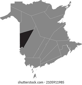 Black flat blank highlighted location map of the CARLETON COUNTY inside gray administrative map of counties of Canadian territory of New Brunswick, Canada