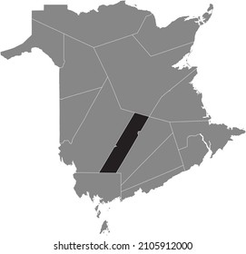 Black flat blank highlighted location map of the SUNBURY COUNTY inside gray administrative map of counties of Canadian territory of New Brunswick, Canada