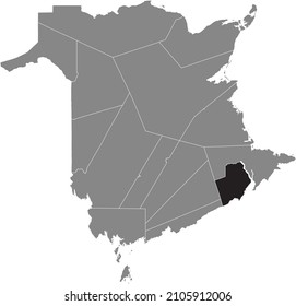 Black flat blank highlighted location map of the ALBERT COUNTY inside gray administrative map of counties of Canadian territory of New Brunswick, Canada