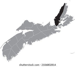Black flat blank highlighted location map of the INVERNESS COUNTY inside gray administrative map of counties of Canadian province of Nova Scotia, Canada