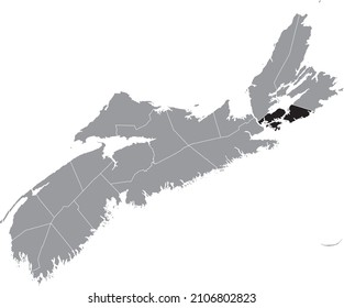 Black flat blank highlighted location map of the RICHMOND COUNTY inside gray administrative map of counties of Canadian province of Nova Scotia, Canada