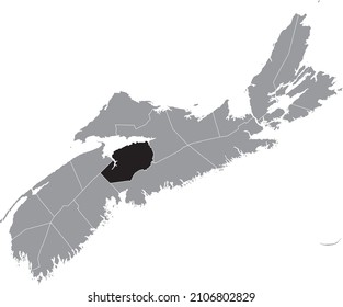 Black flat blank highlighted location map of the HANTS COUNTY inside gray administrative map of counties of Canadian province of Nova Scotia, Canada