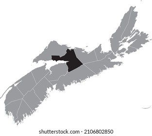 Black flat blank highlighted location map of the COLCHESTER COUNTY inside gray administrative map of counties of Canadian province of Nova Scotia, Canada