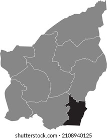 Black flat blank highlighted location map of the MONTEGIARDINO MUNICIPALITY inside gray administrative map of municipalities of SAN MARINO