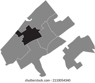 Black flat blank highlighted location map of the SEGBROEK DISTRICT inside gray administrative map of districts of The Hague, Netherlands